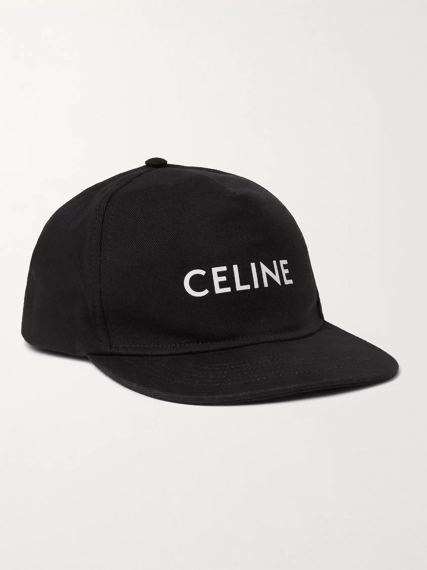 【CELINE HOMME（セリーヌ オム）】Logo-Print コットンキャップ・帽子・黒